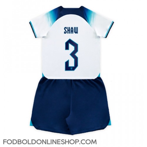 England Luke Shaw #3 Hjemme Trøje Børn VM 2022 Kortærmet (+ Korte bukser)